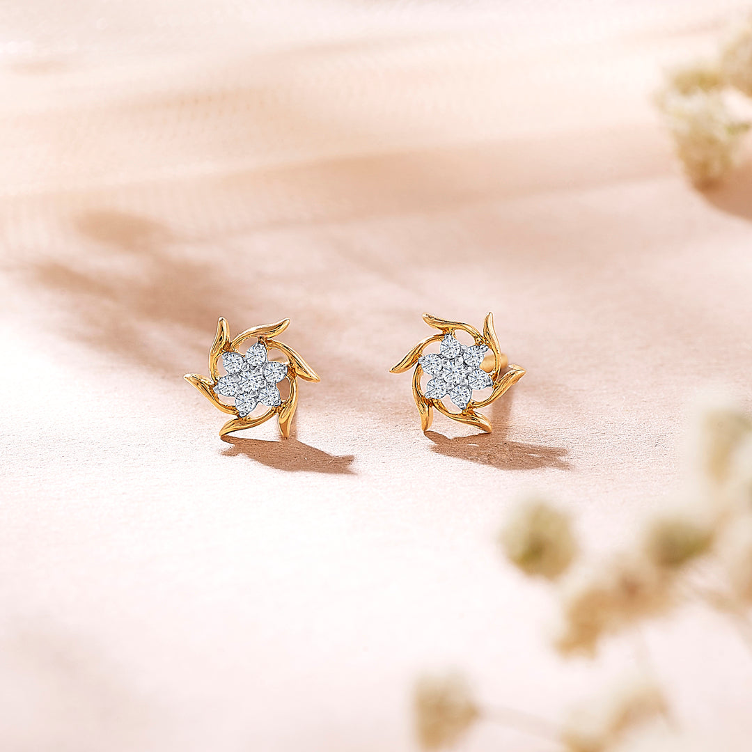 blossom yellow gold & diamond stud earring for women