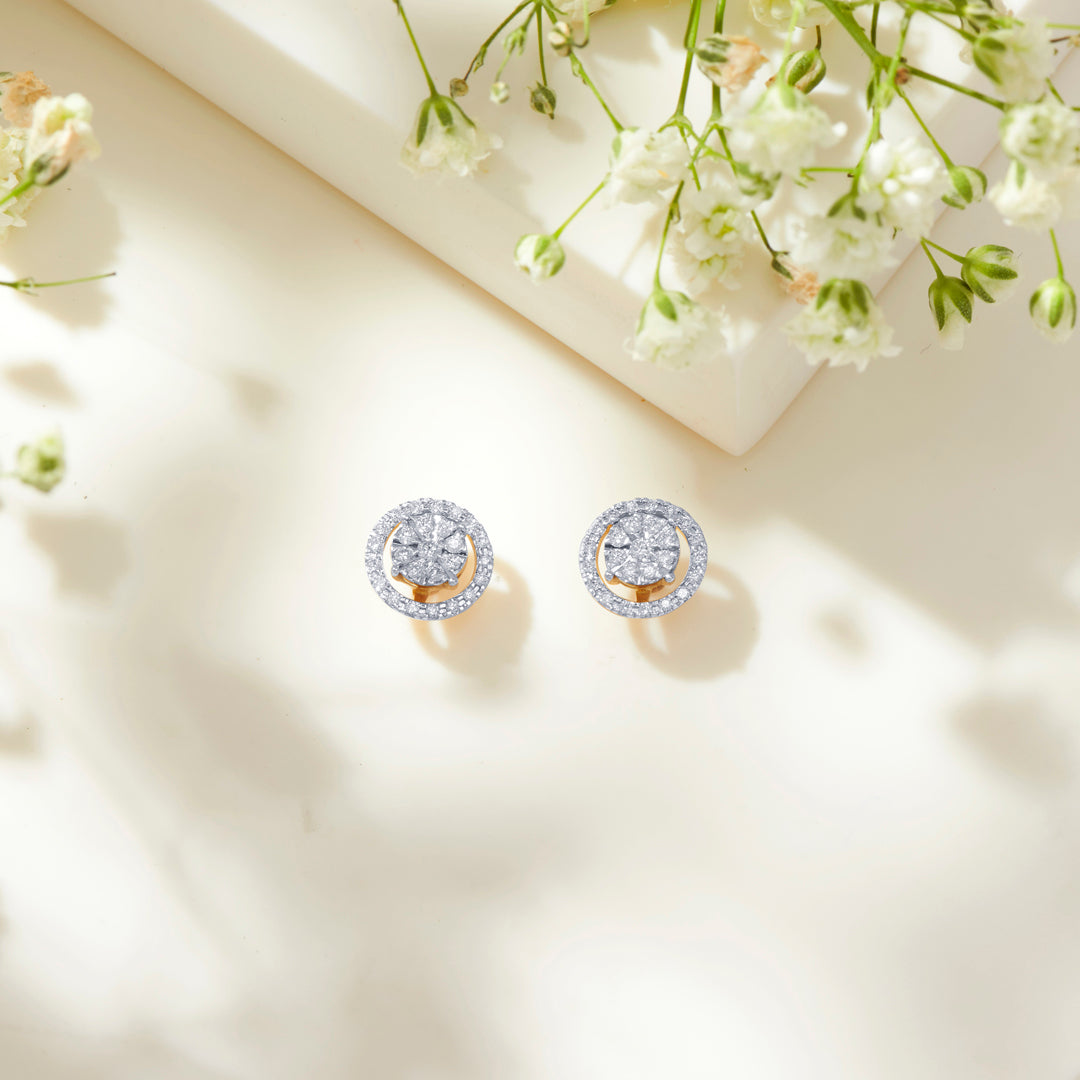 lunaflower gold & diamond stud earring for women