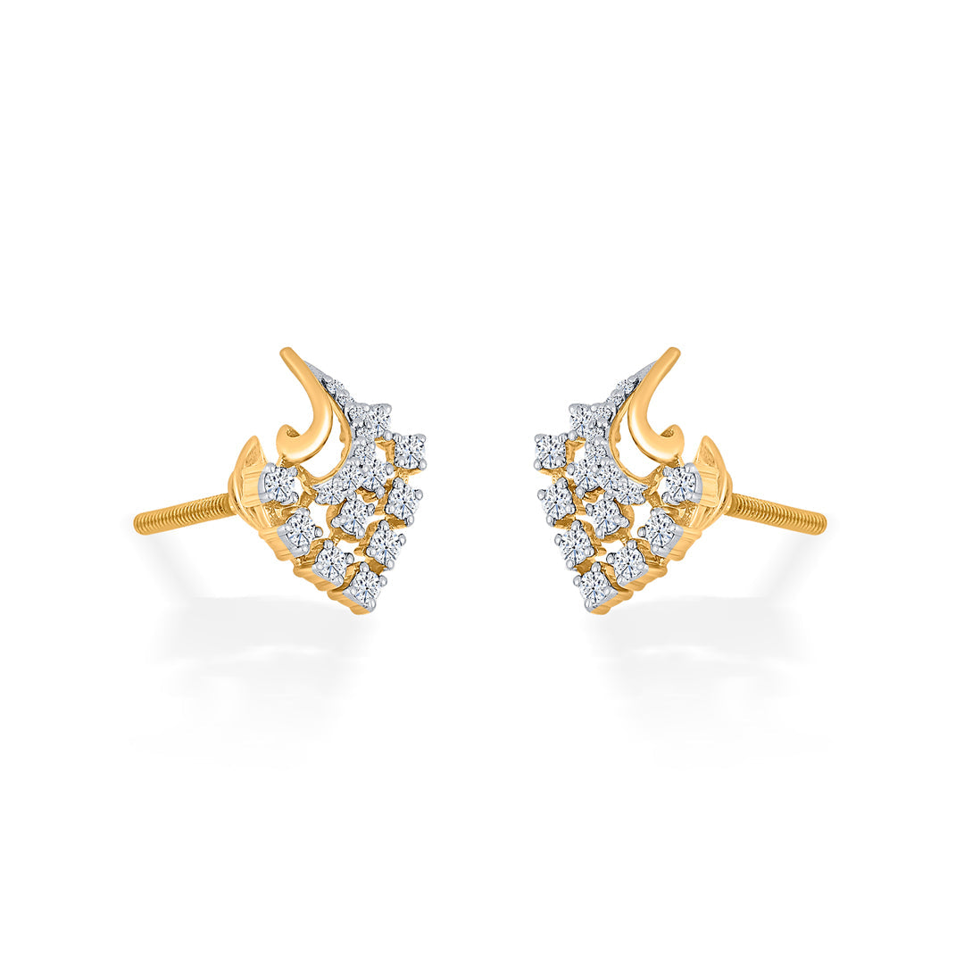 starburst twist yellow gold stud diamond earring for women