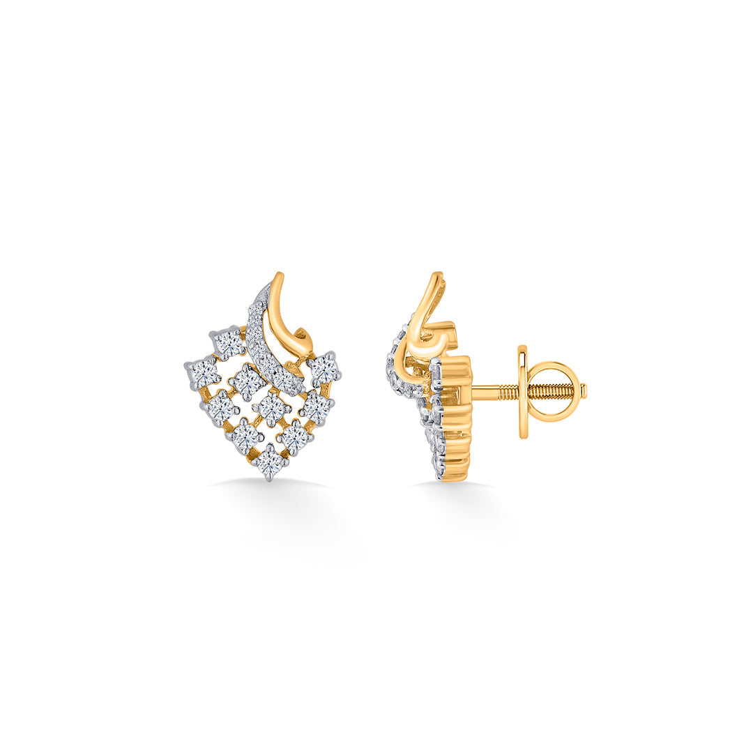 starburst twist yellow gold stud diamond earring for women