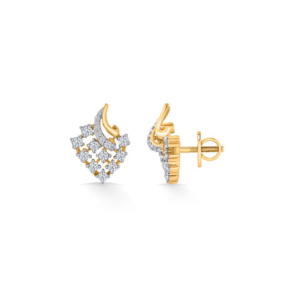 Starburst Twist Yellow Gold Stud Diamond Earring For Women