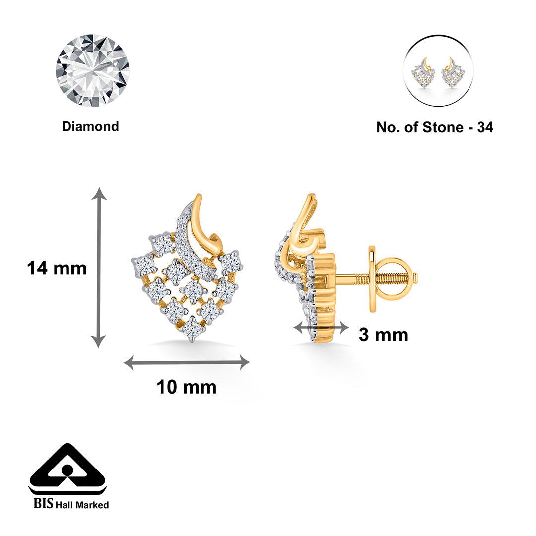 starburst twist yellow gold stud diamond earring for women