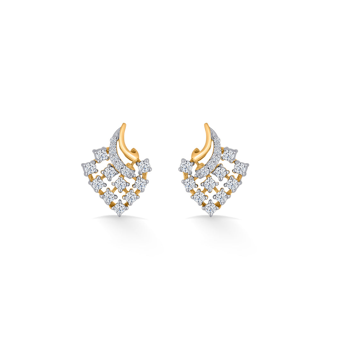 starburst twist yellow gold stud diamond earring for women