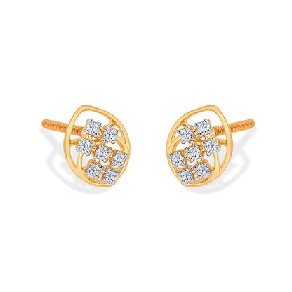 Twinkling Yellow Gold & Diamond Stud Earring For Women