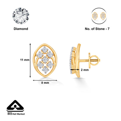 Twinkling Yellow Gold & Diamond Stud Earring For Women
