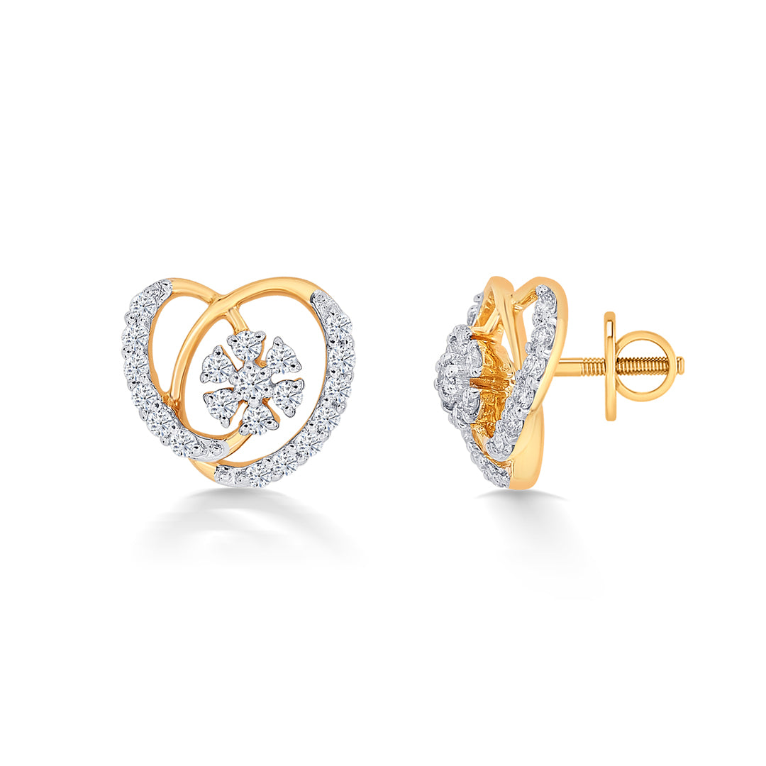 temptation yellow gold & diamond stud earring for women