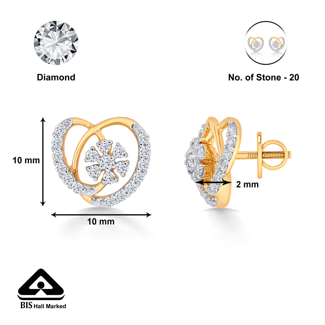 temptation yellow gold & diamond stud earring for women