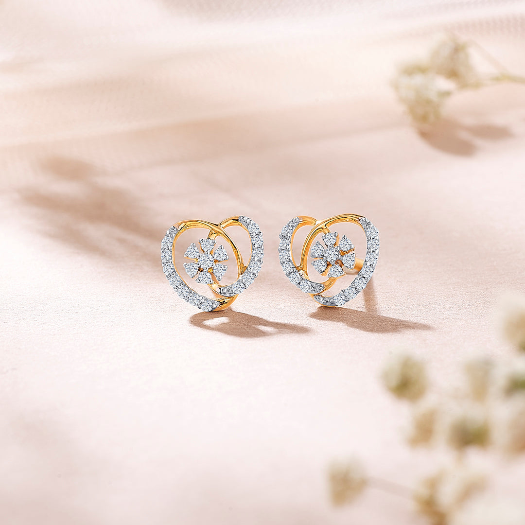 temptation yellow gold & diamond stud earring for women