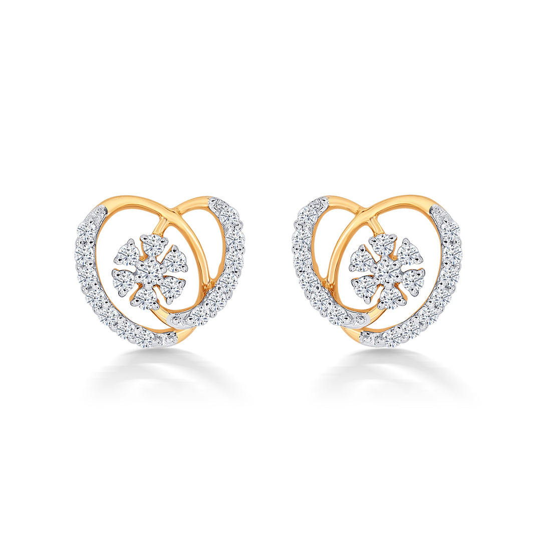 Glittering Yellow Gold & Diamond Stud Earring For Women