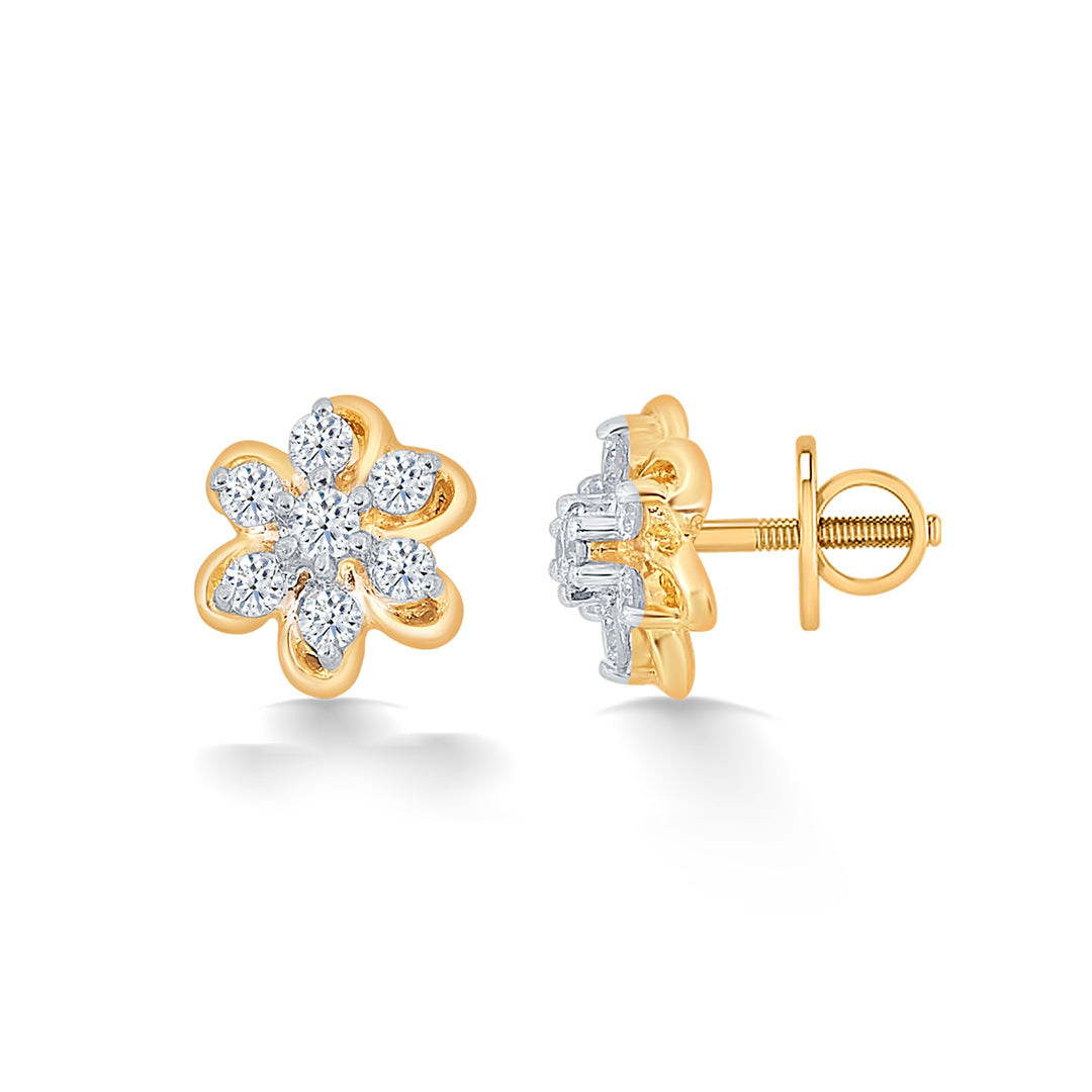 meadow yellow gold & diamond stud earring for women