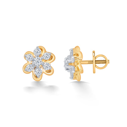 Meadow Yellow Gold & Diamond Stud Earring For Women