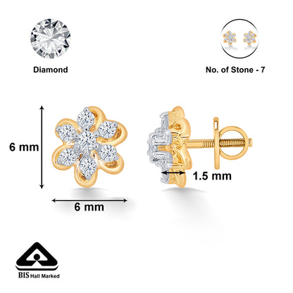 Meadow Yellow Gold & Diamond Stud Earring For Women