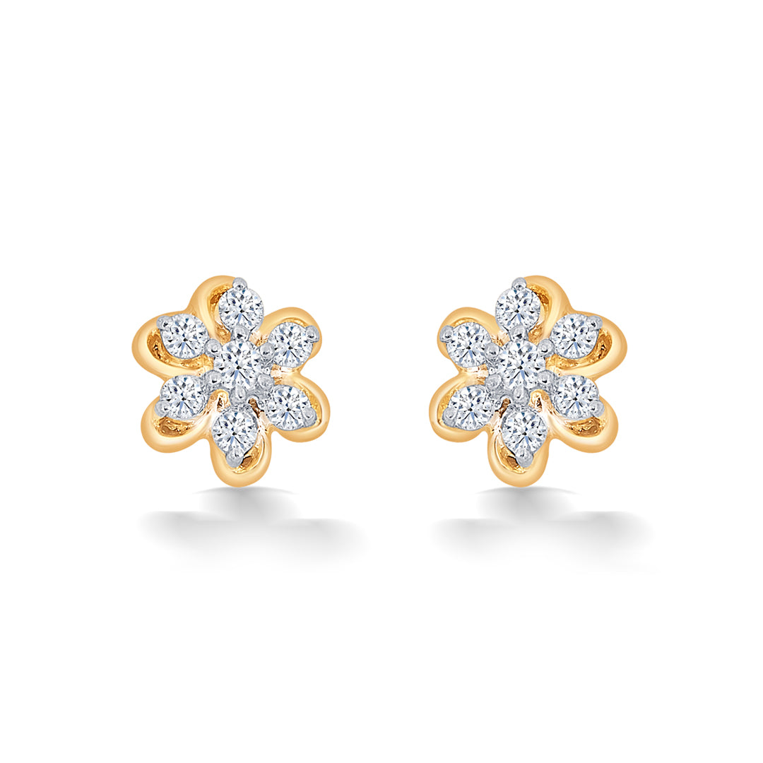 Meadow Yellow Gold & Diamond Stud Earring For Women