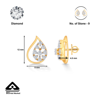 Luminous Yellow Gold & Diamond Stud Earring For Women