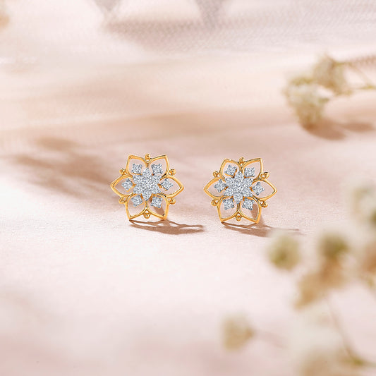 Beauty Yellow Gold & Diamond Stud Earring For Women