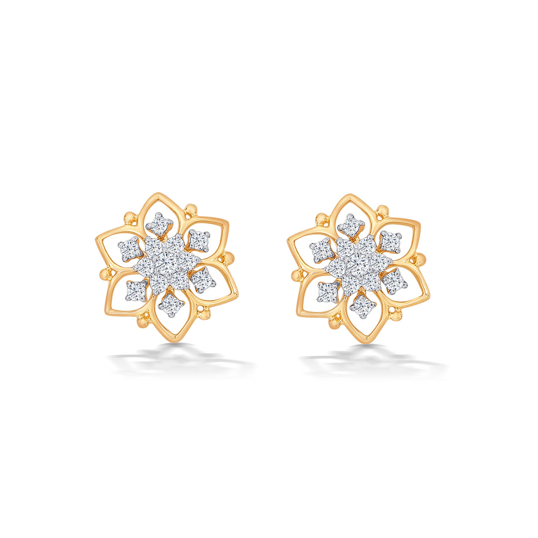 Beauty Yellow Gold & Diamond Stud Earring For Women