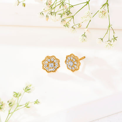 Flora Gold & Diamond Stud Earring For Women