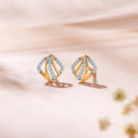 Teyora Sweep Gold & Diamond Stud Earring