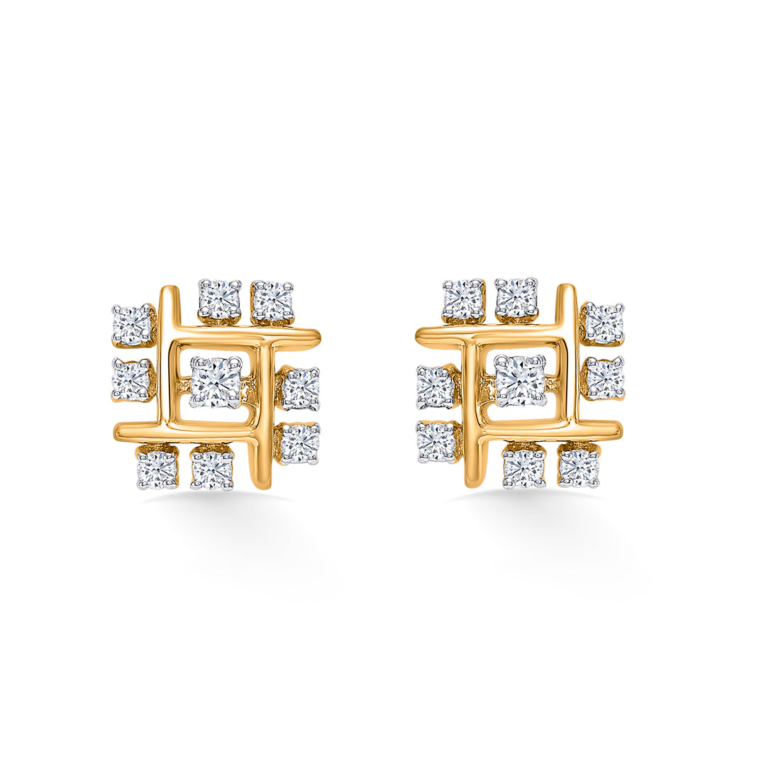 Quadrate Gold & Diamond Stud Earring For Women