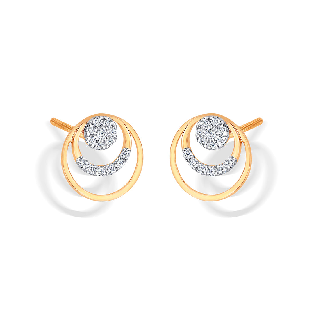 orbiting yellow gold & diamond stud earring for women