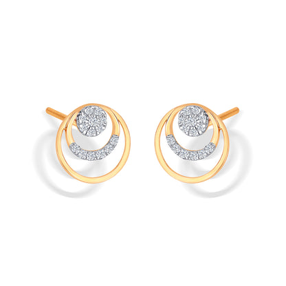 Orbiting Yellow Gold & Diamond Stud Earring For Women