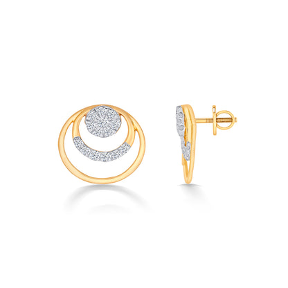 Orbiting Yellow Gold & Diamond Stud Earring For Women