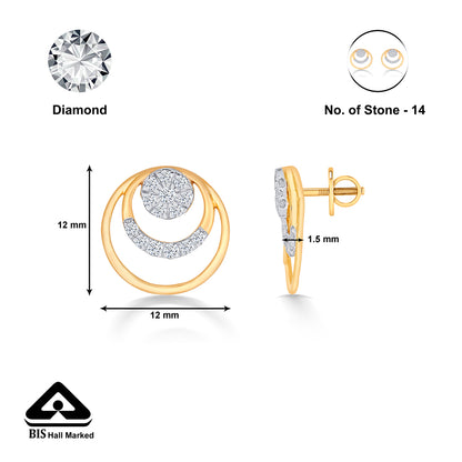 Orbiting Yellow Gold & Diamond Stud Earring For Women