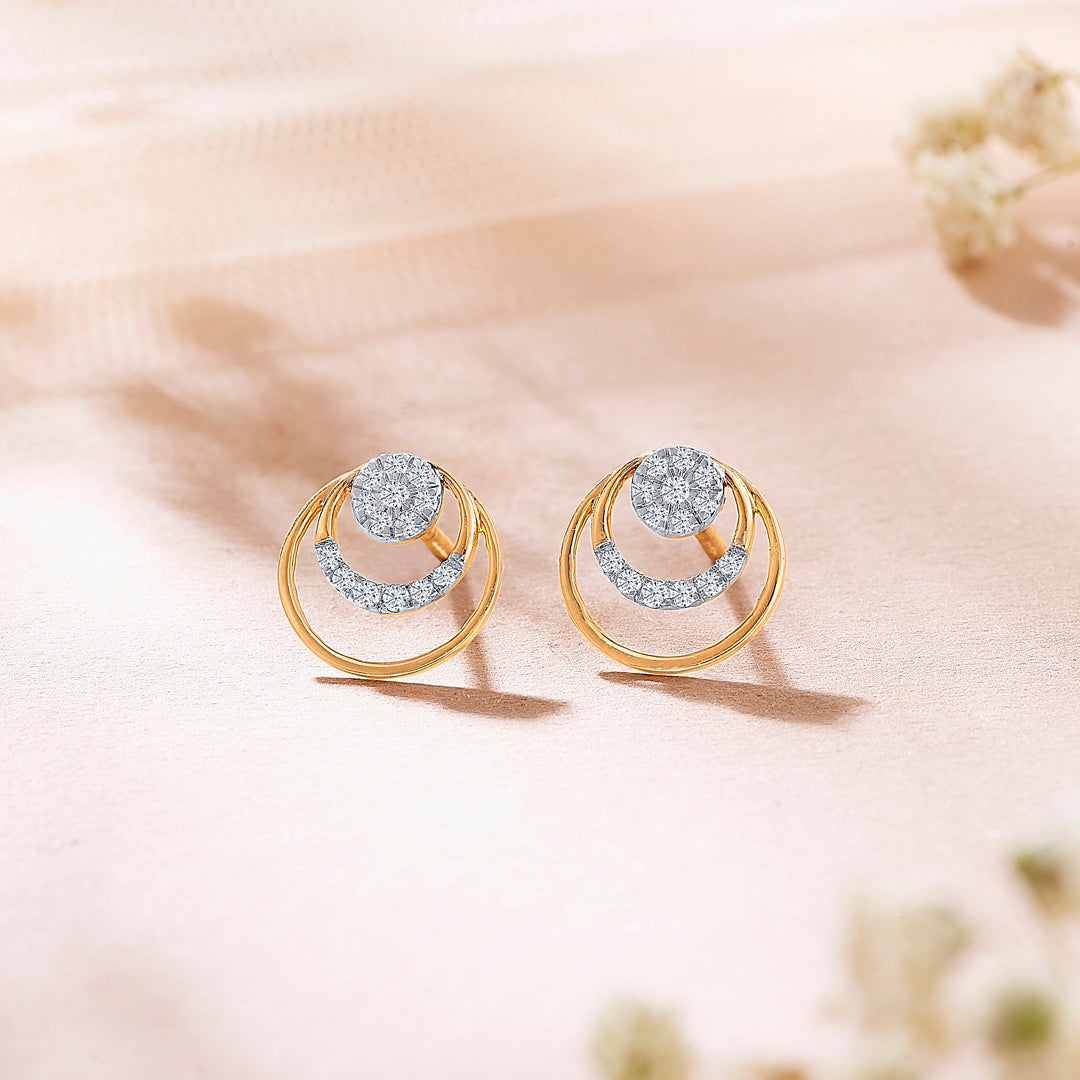 Orbiting Yellow Gold & Diamond Stud Earring For Women