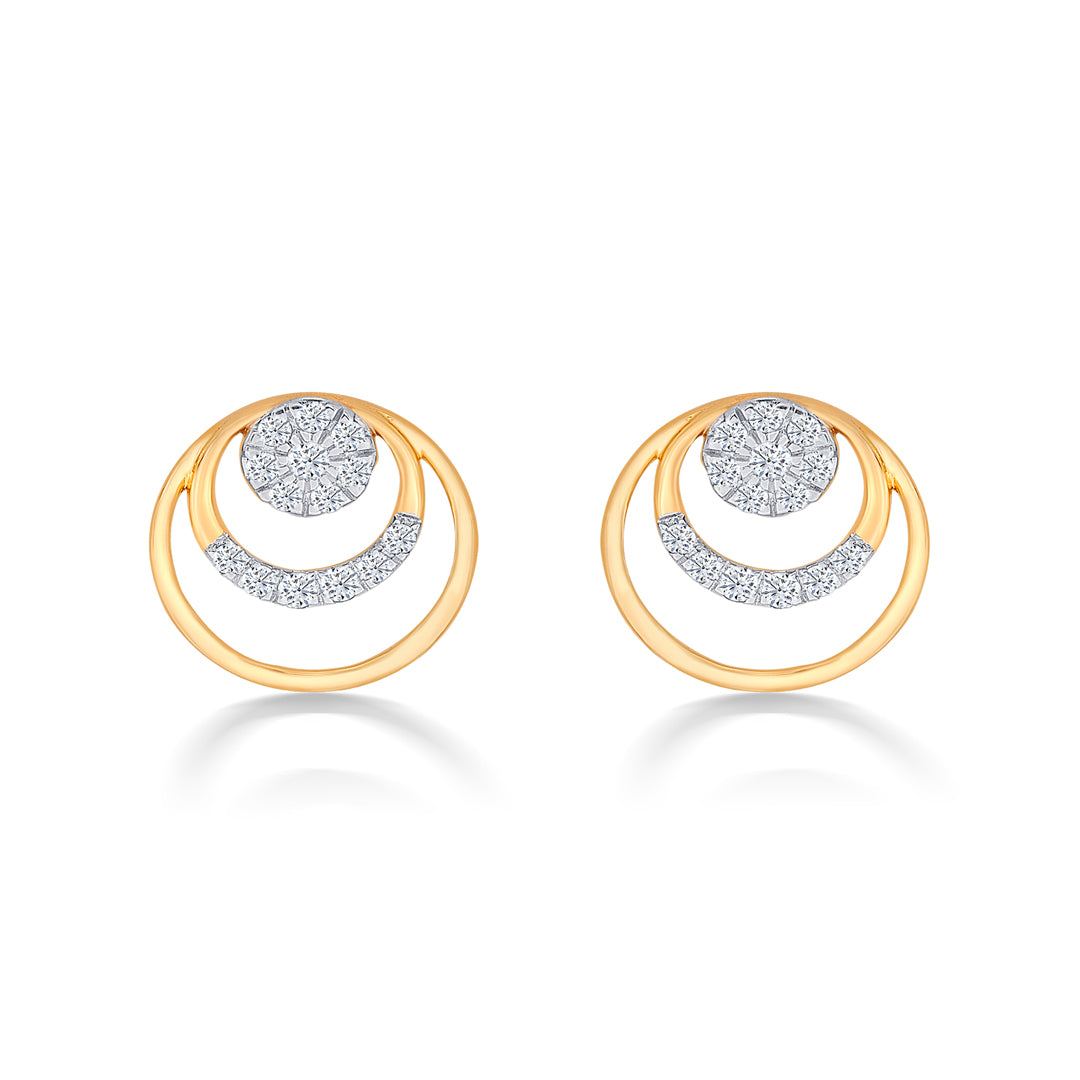 Orbiting Yellow Gold & Diamond Stud Earring For Women