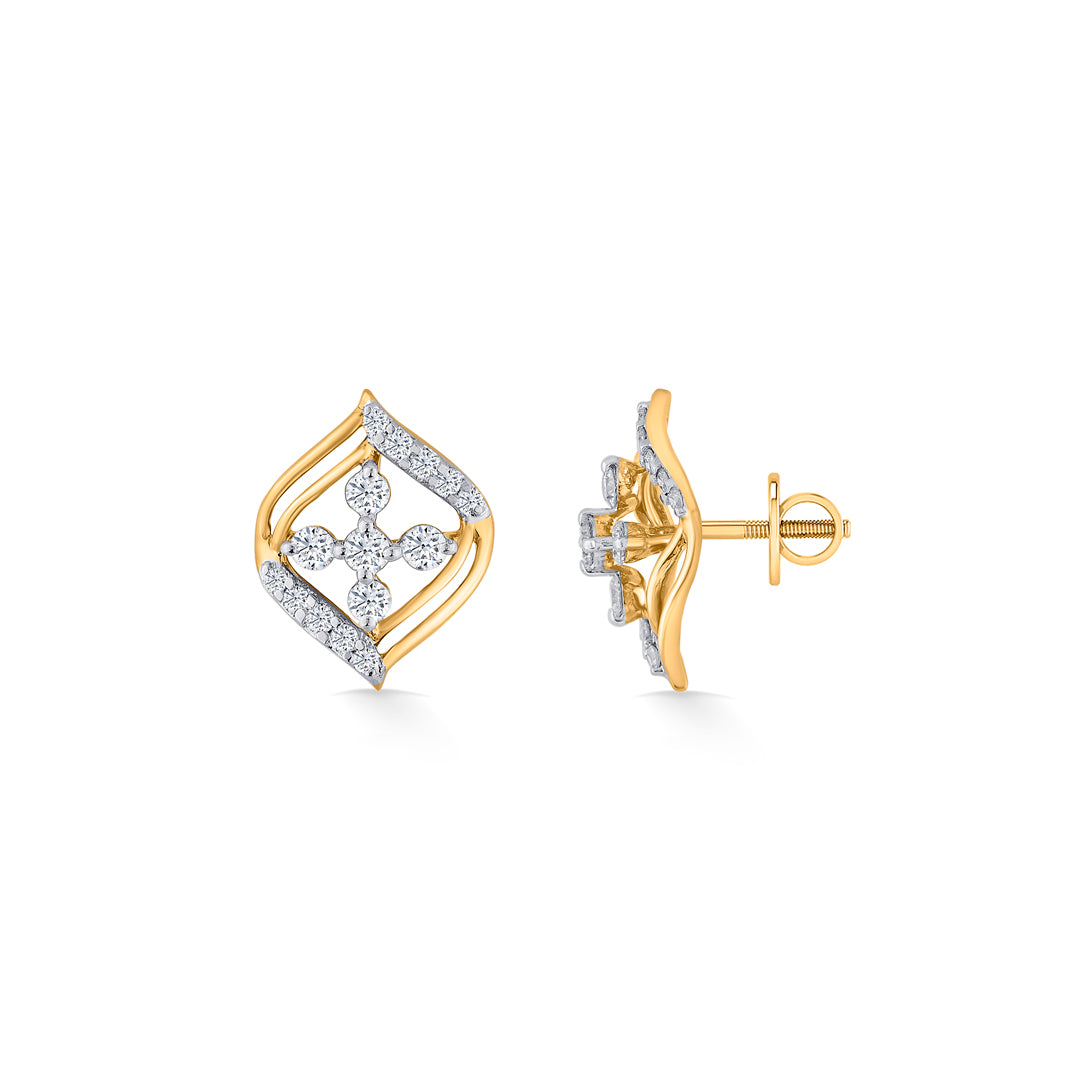 crystal blossom gold stud diamond earring for woman