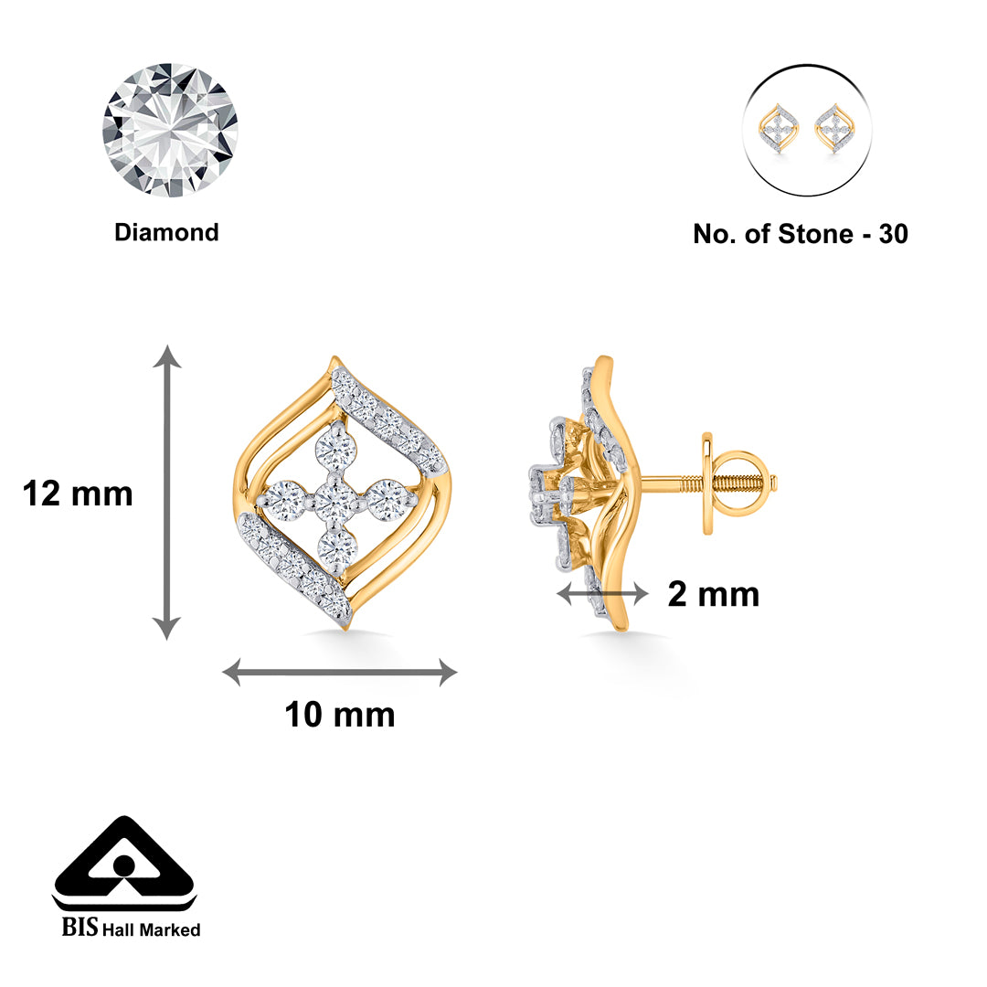 crystal blossom gold stud diamond earring for woman