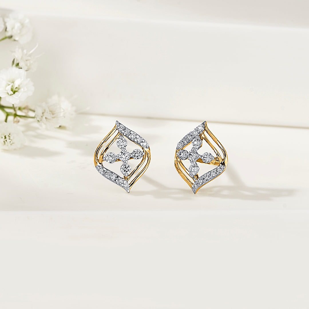Crystal Blossom Gold Stud Diamond Earring for Women