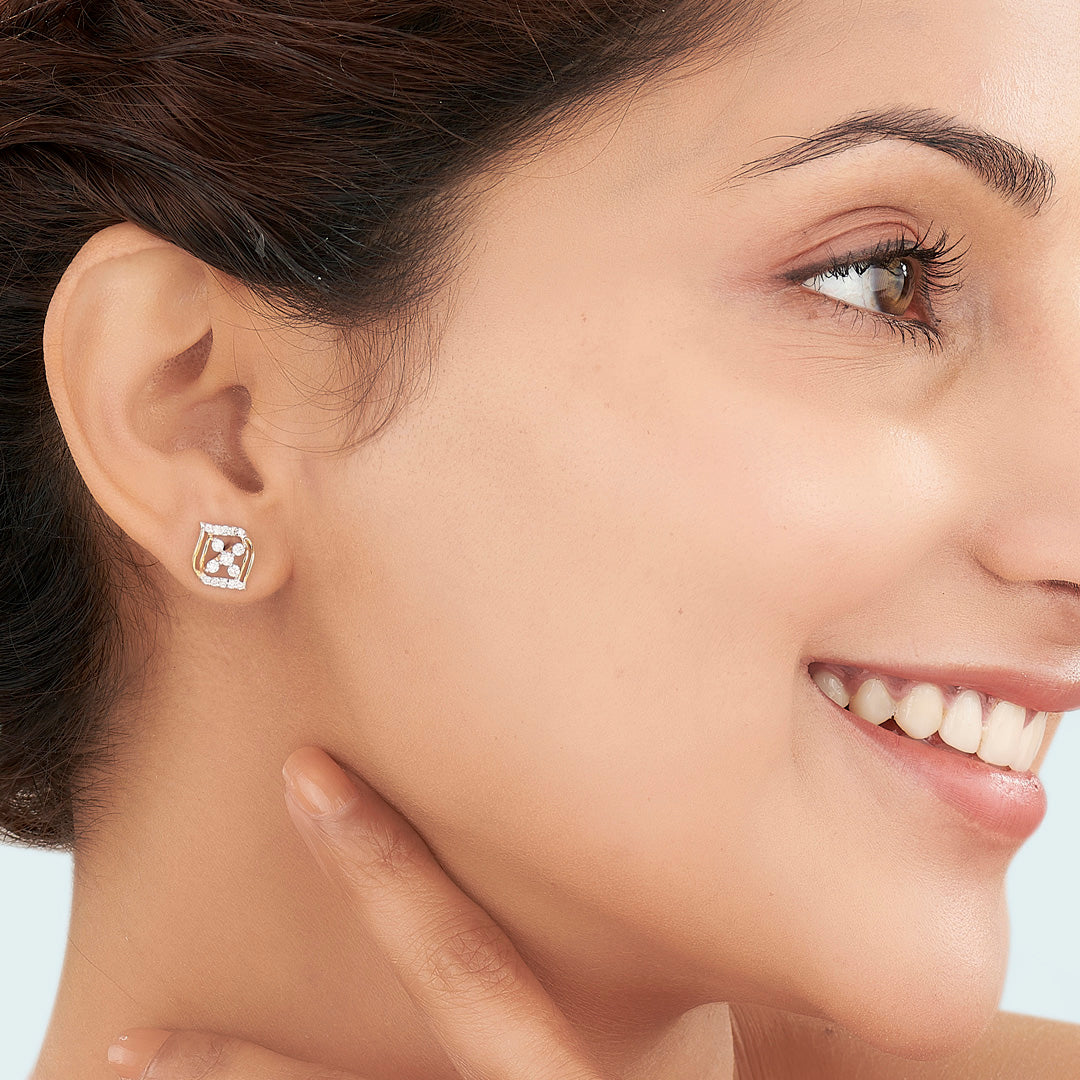 Crystal Blossom Gold Stud Diamond Earring for Women