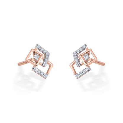 Twinkle Squares Gold Stud Diamond Earring for Woman