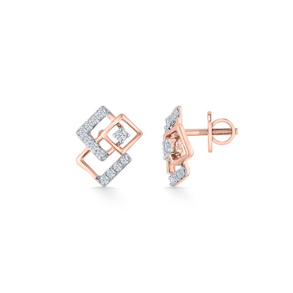 Twinkle Squares Gold Stud Diamond Earring for Woman