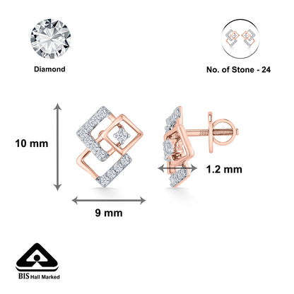 Twinkle Squares Gold Stud Diamond Earring for Woman