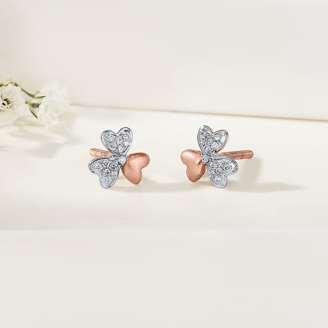 Triple Petal Gold & Diamond Stud Earring For Women