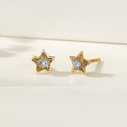 Starry Charm Gold Stud Diamond Earring for Woman