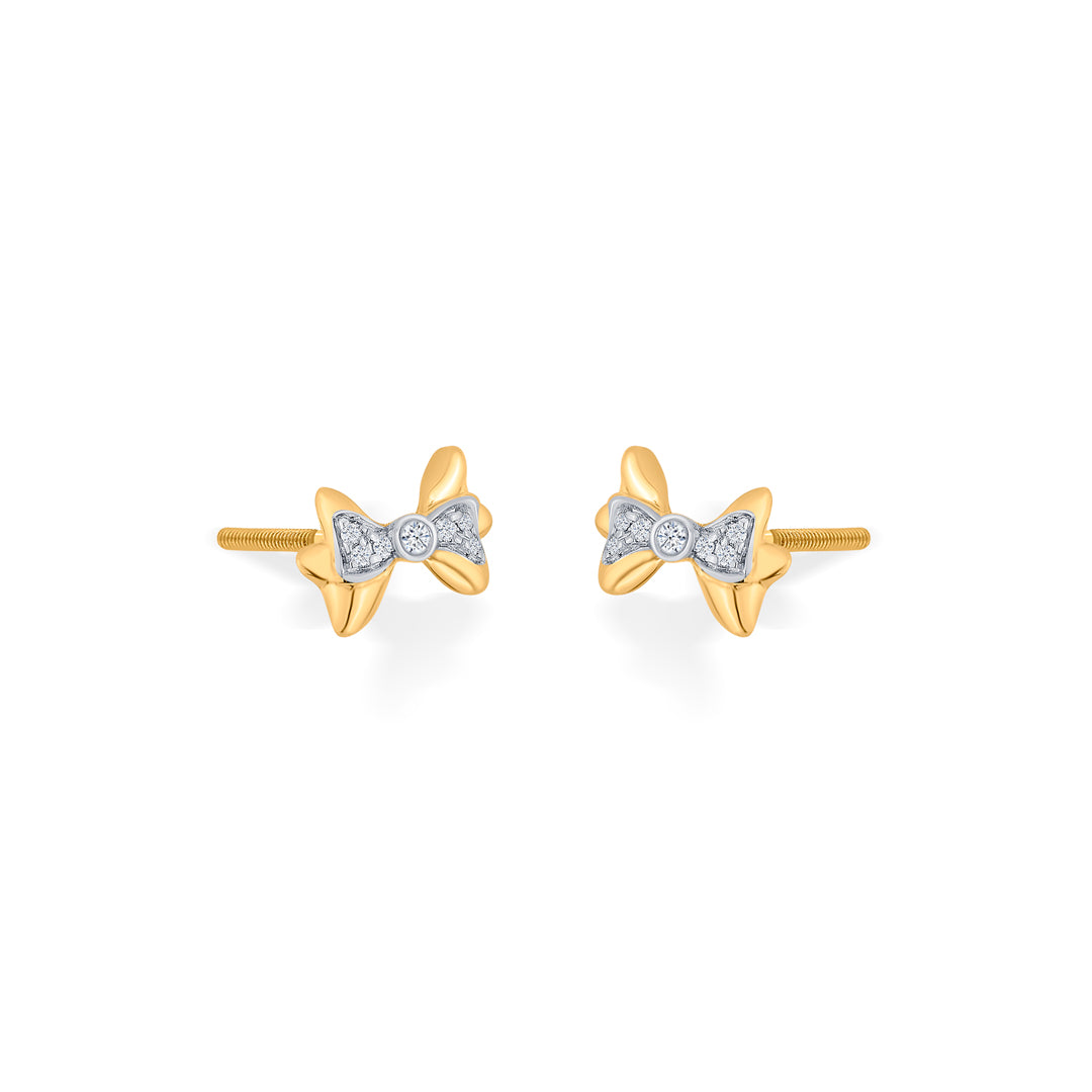 dainty bow gold stud diamond earring for woman