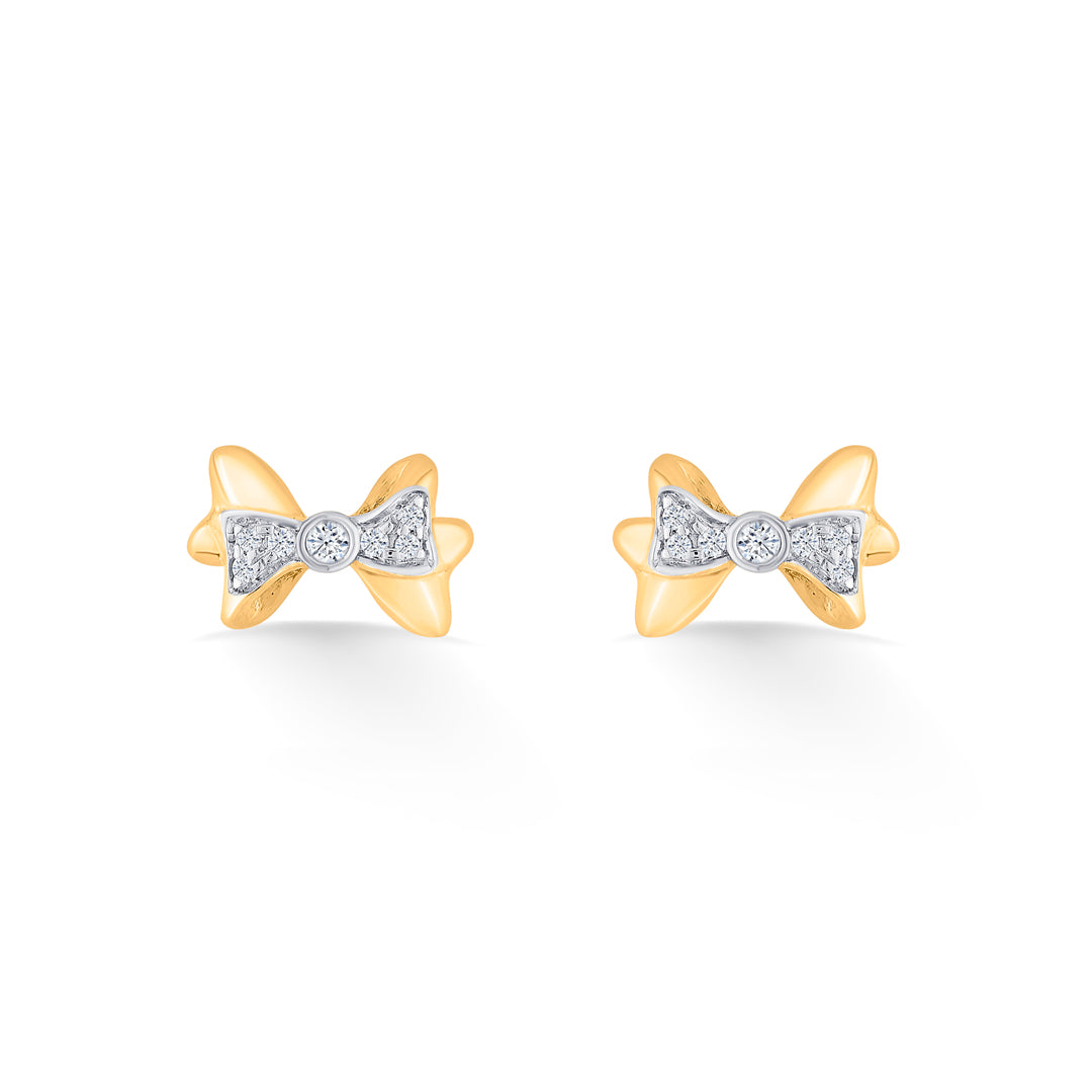 dainty bow gold stud diamond earring for women