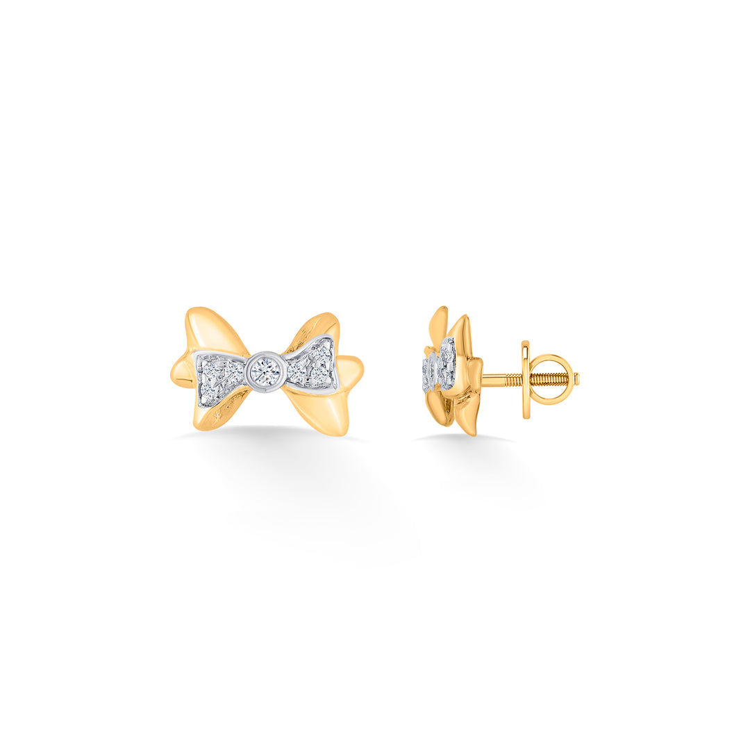 dainty bow gold stud diamond earring for woman