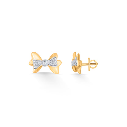 Dainty Bow Gold Stud Diamond Earring for Woman