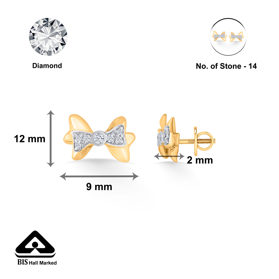 dainty bow gold stud diamond earring for woman