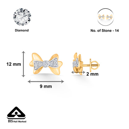 Dainty Bow Gold Stud Diamond Earring for Woman