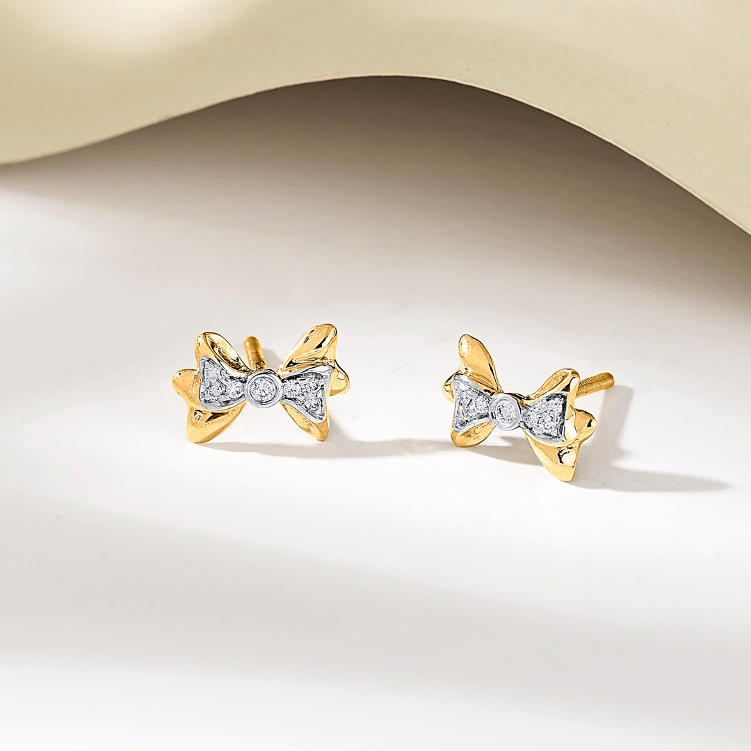 Dainty Bow Gold Stud Diamond Earring for Women