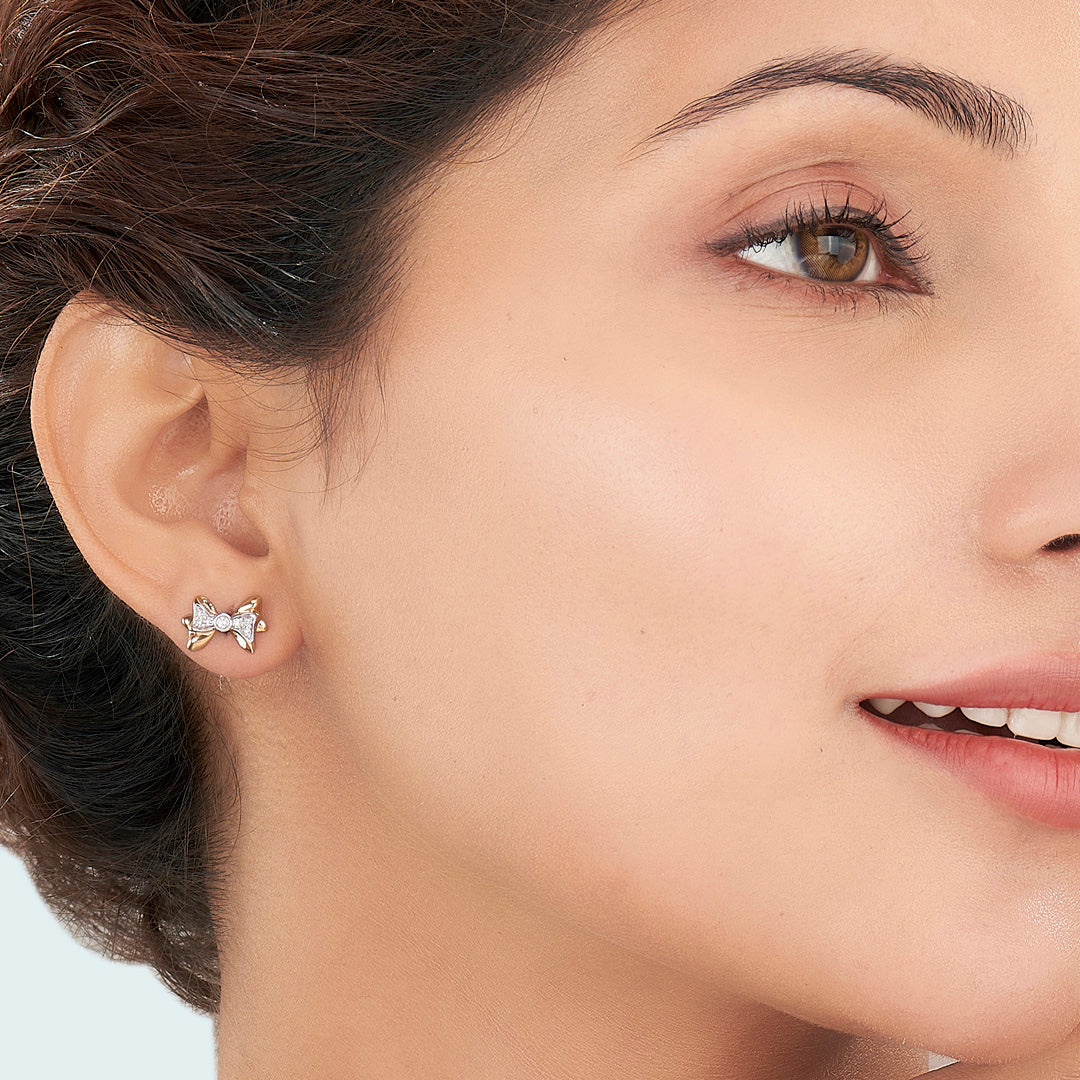 Dainty Bow Gold Stud Diamond Earring for Women