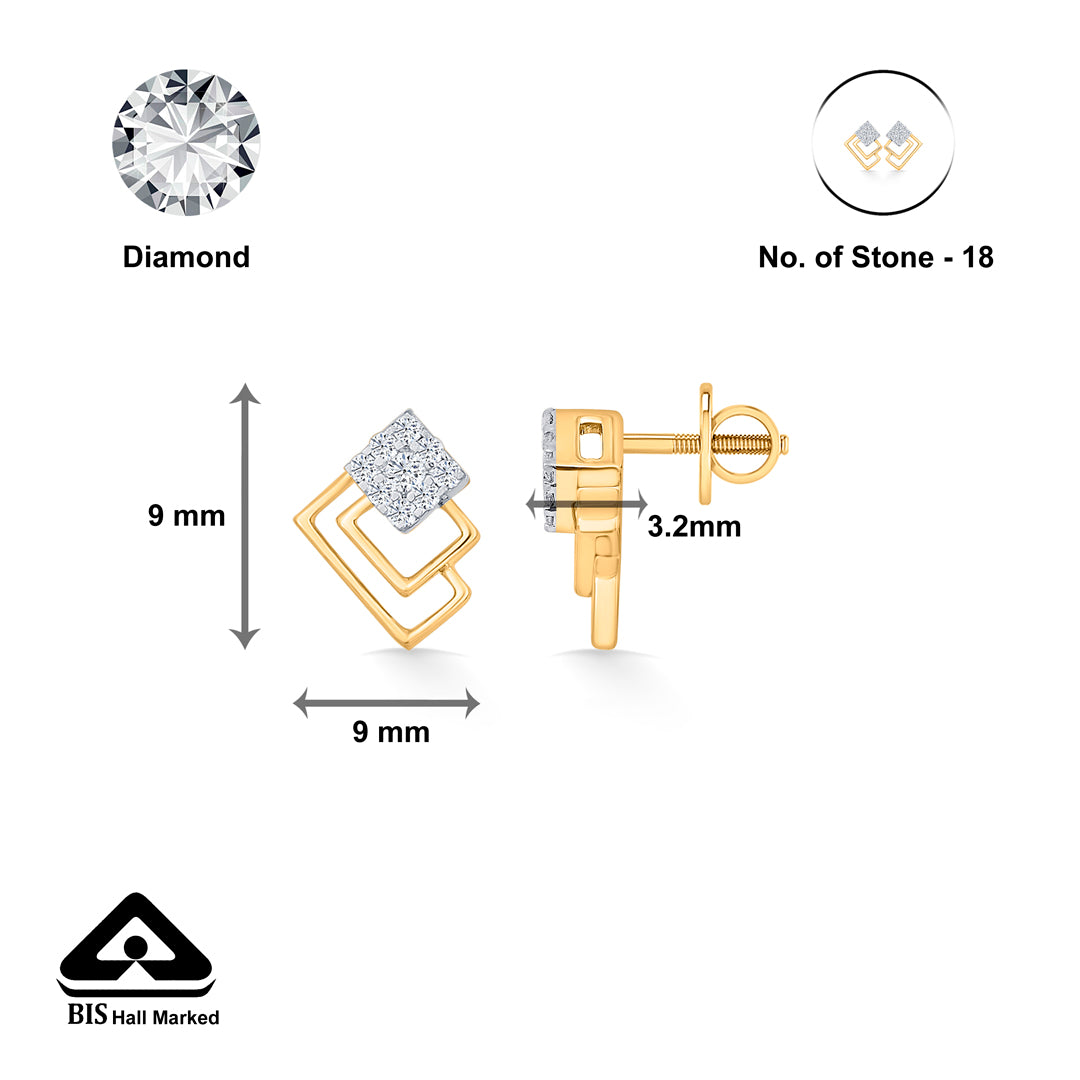 radiant layers gold stud diamond earring for woman