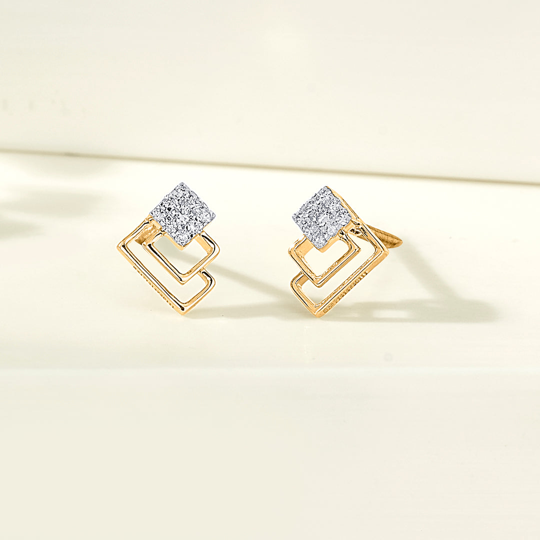 Radiant Layers Gold Stud Diamond Earring for Women