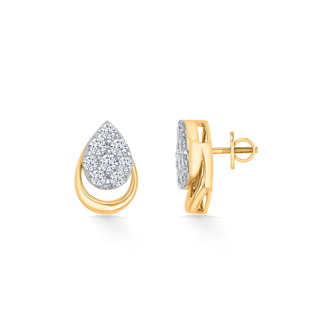 droplet gold & diamond stud earring for women