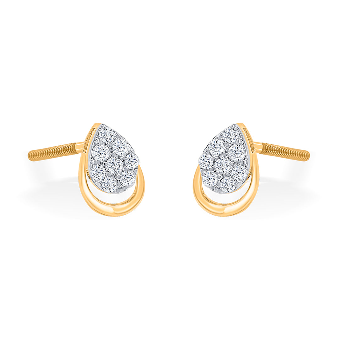 droplet gold & diamond stud earring for women